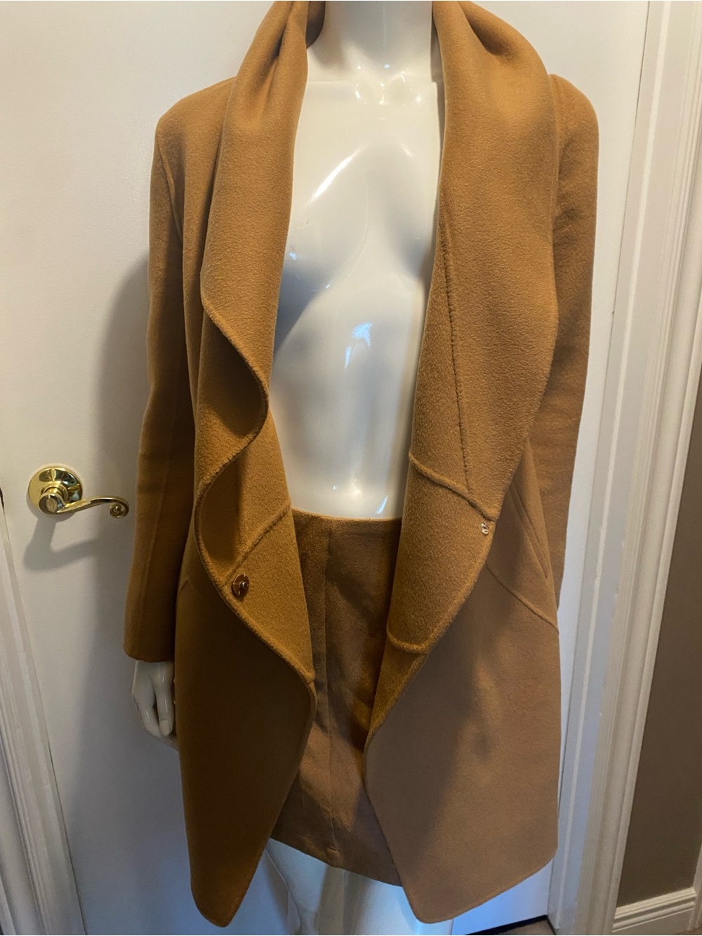 Women's Camel Draped Open-Front Trench Coat